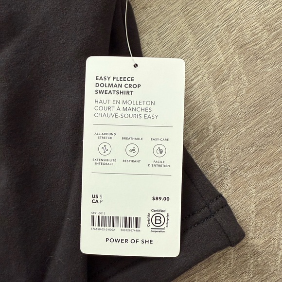 NWT Athleta Forever Fleece Dolman Crop Sweatshirt Size Small Black - Picture 6 of 8